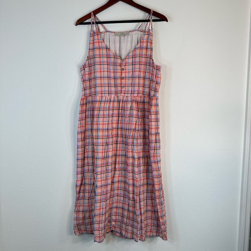 Loft Preppy Plaid Midi Dress Womens 10 Y2K CottageCore Feminine Coquette